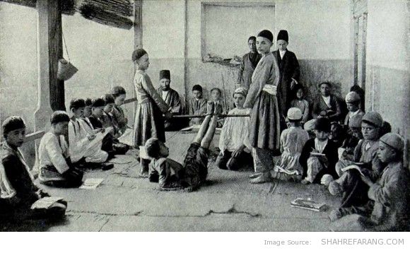 Falak whipping of a student. Photo by Antoin Sevruguin