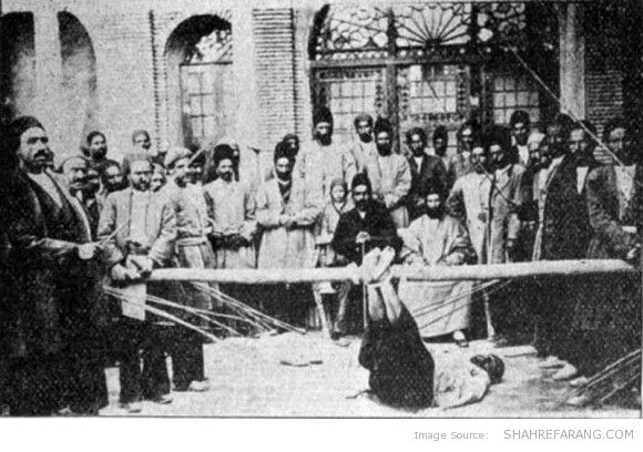 Bastinado, from “About Persia and its people”(1899) by Joseph Knanishu